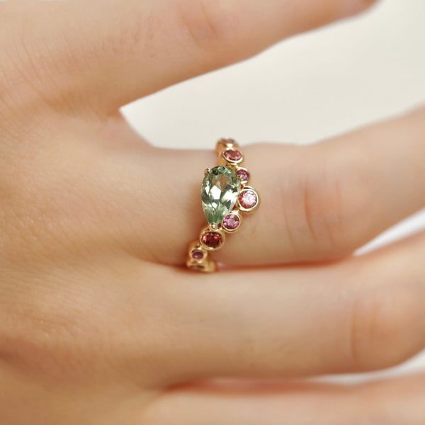Bague Flora Tourmaline verte saphir rose