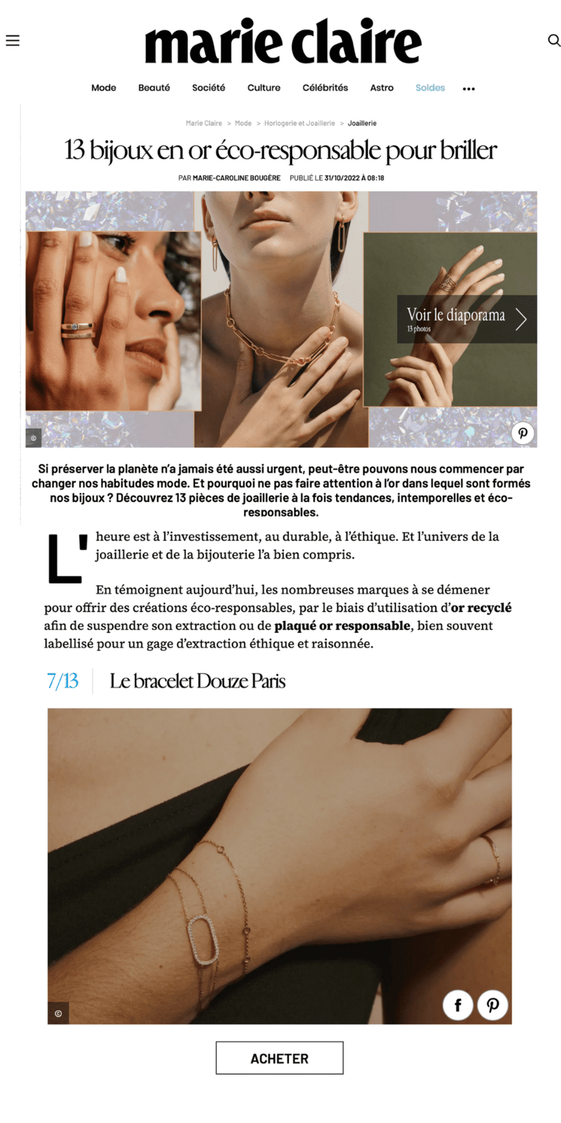 MARIE CLAIRE ONLINE, NOVEMBRE 2023