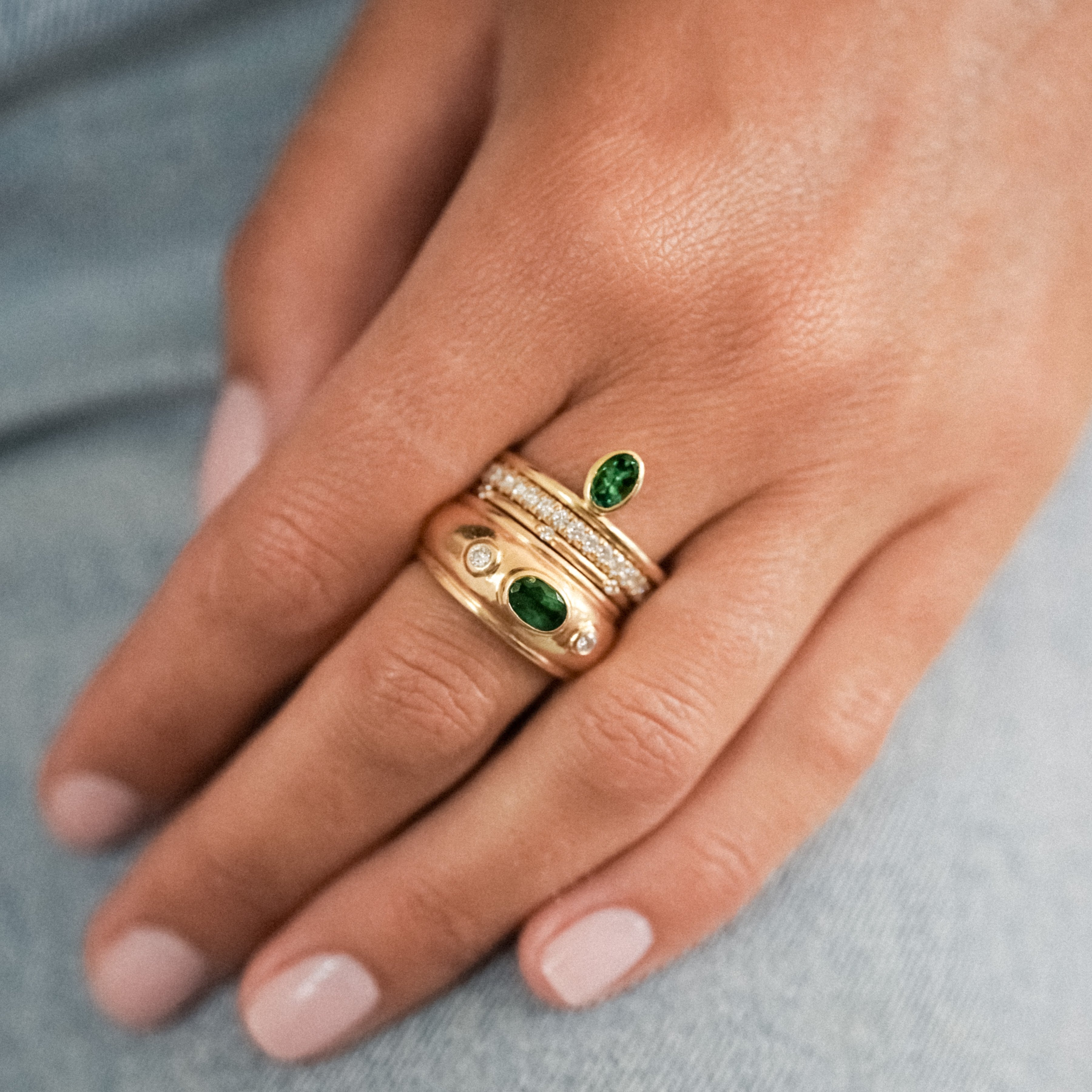 Bague Valentine Décentrée Verte