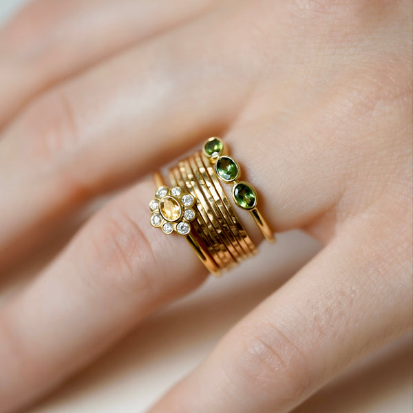 bague trio verte Valentine-Semainier Moon-Bague Marguerite tourmaline Valentine