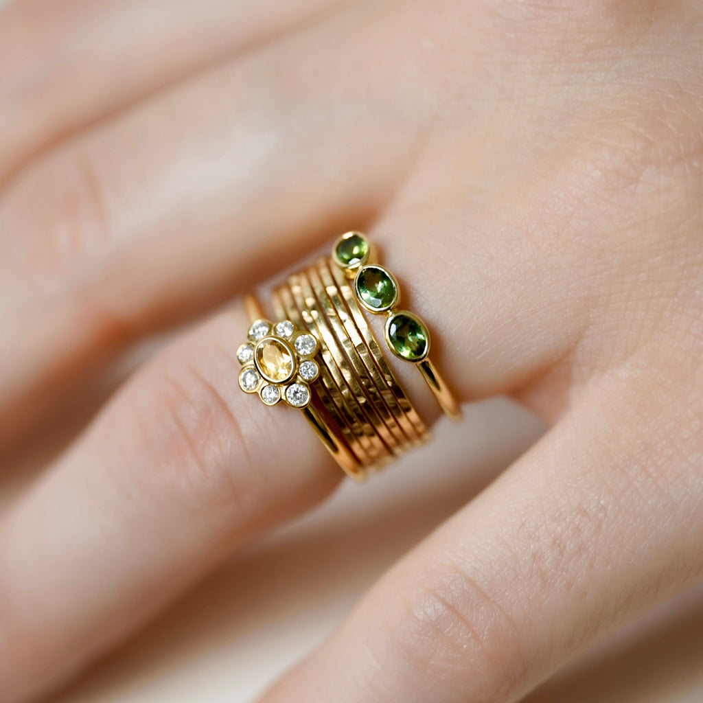 bague trio verte Valentine-Semainier Moon-Bague Marguerite tourmaline Valentine