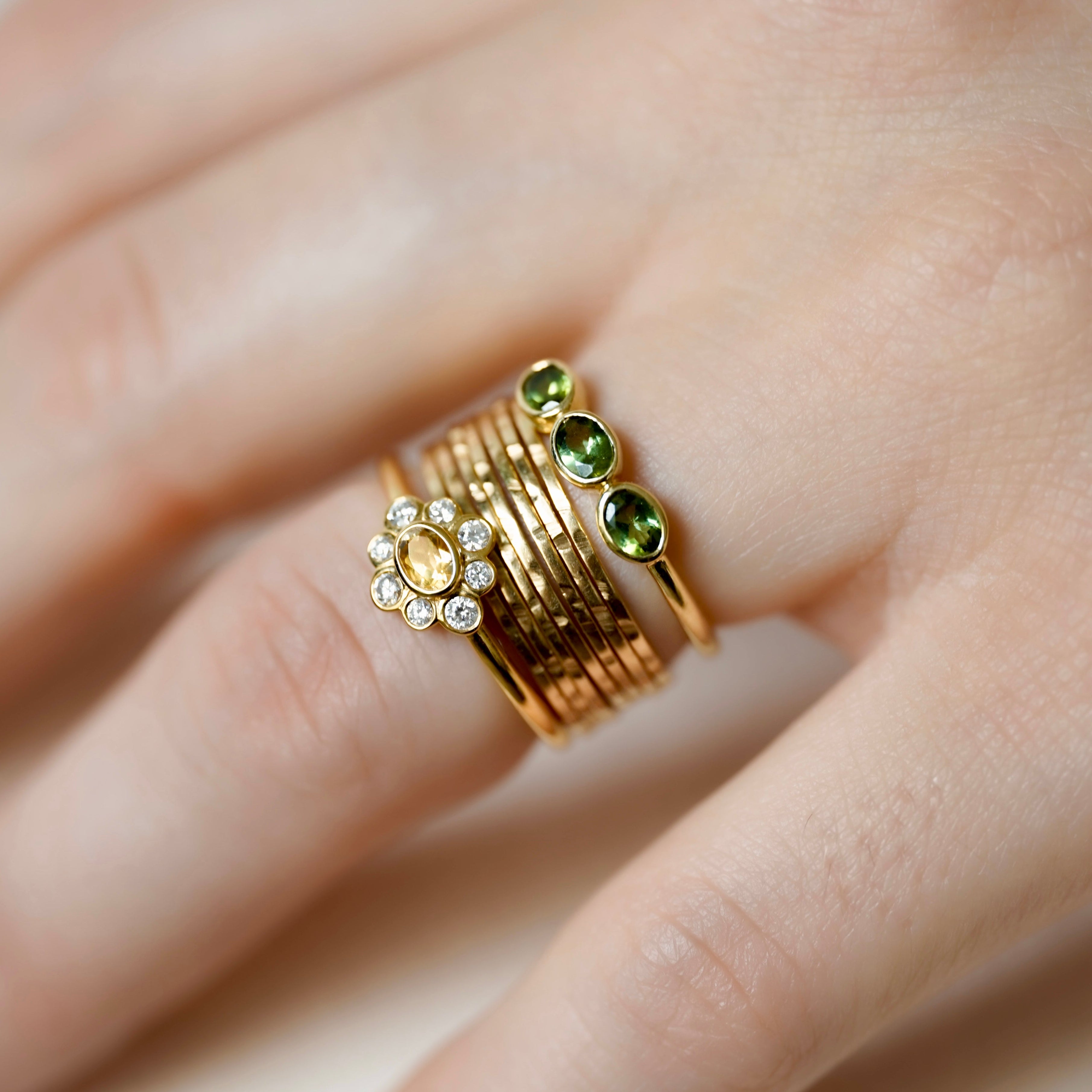 bague trio verte Valentine-Semainier Moon-Bague Marguerite tourmaline Valentine
