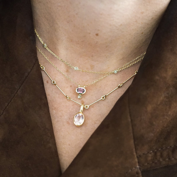 Collier Alba Diamants Bruns - Pendentif Rose Pâle