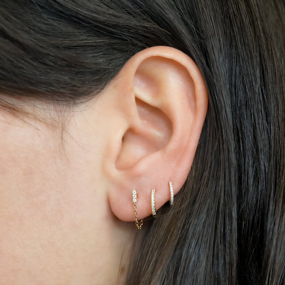 Boucle d'oreille chaine diamants blancs Iris et mini créoles diamants blancs Iris