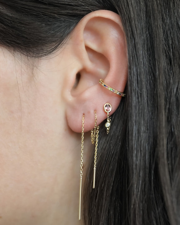 Boucle d'oreille chaine valentine rose 