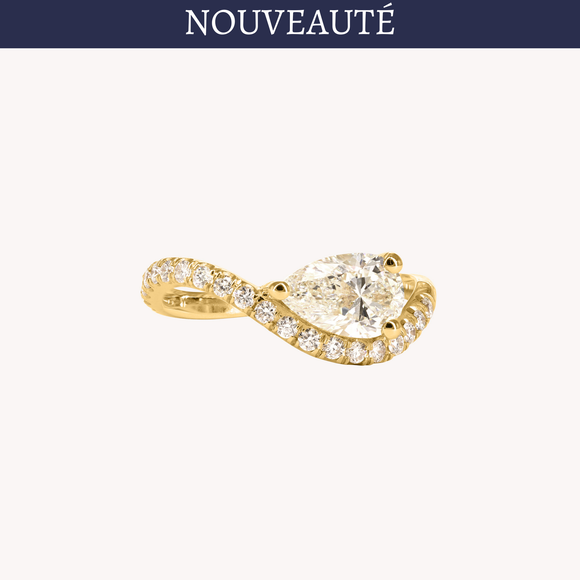 Bague de fiançailles - Solitaire Diamant Poire Pavée