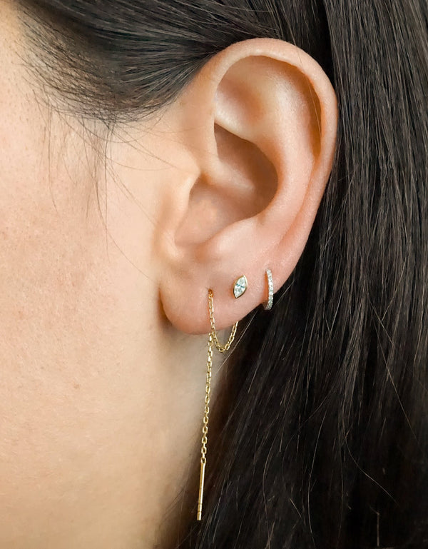 Accumulation Boucle d'oreille longue moon  mini créole diamants blancs Iris