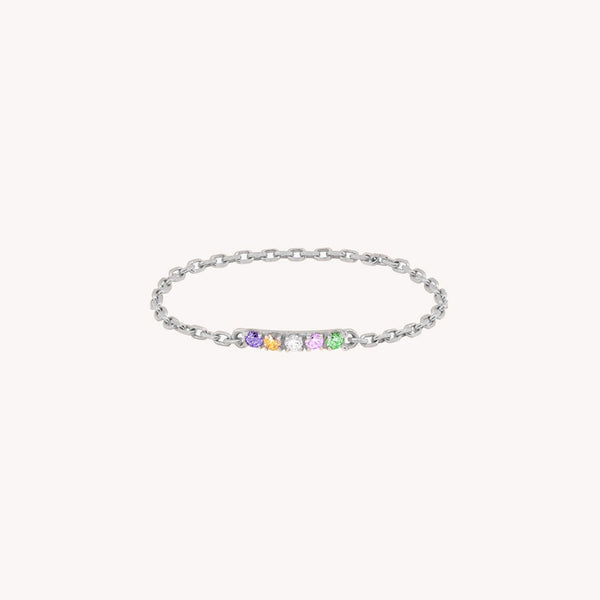 Bague chaine iris multicolore or blanc
