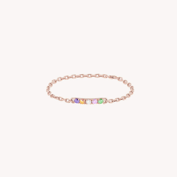 Bague chaine iris multicolore or rose